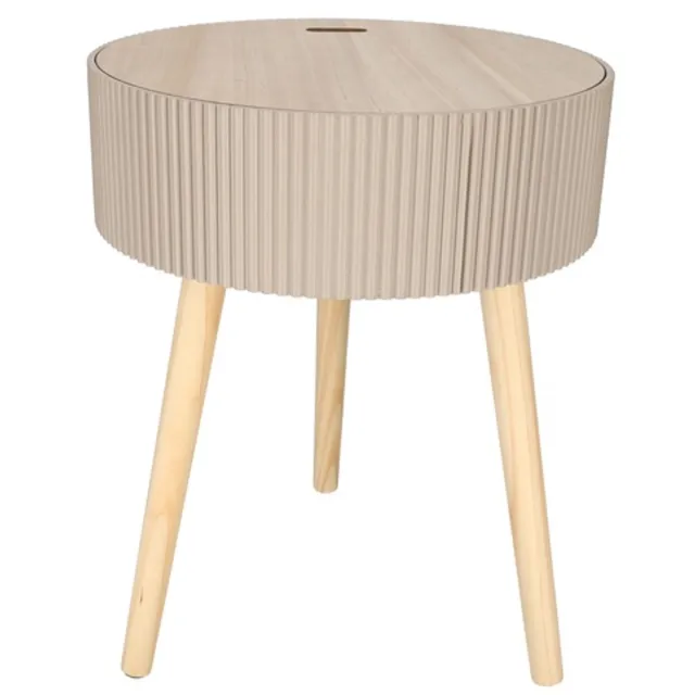 JENS Living Opberg Bijzettafel Levi - Salontafel - Nachtkastje - Tafel met opbergruimte - 38 x 38 x 48 cm - Taupe - Rond