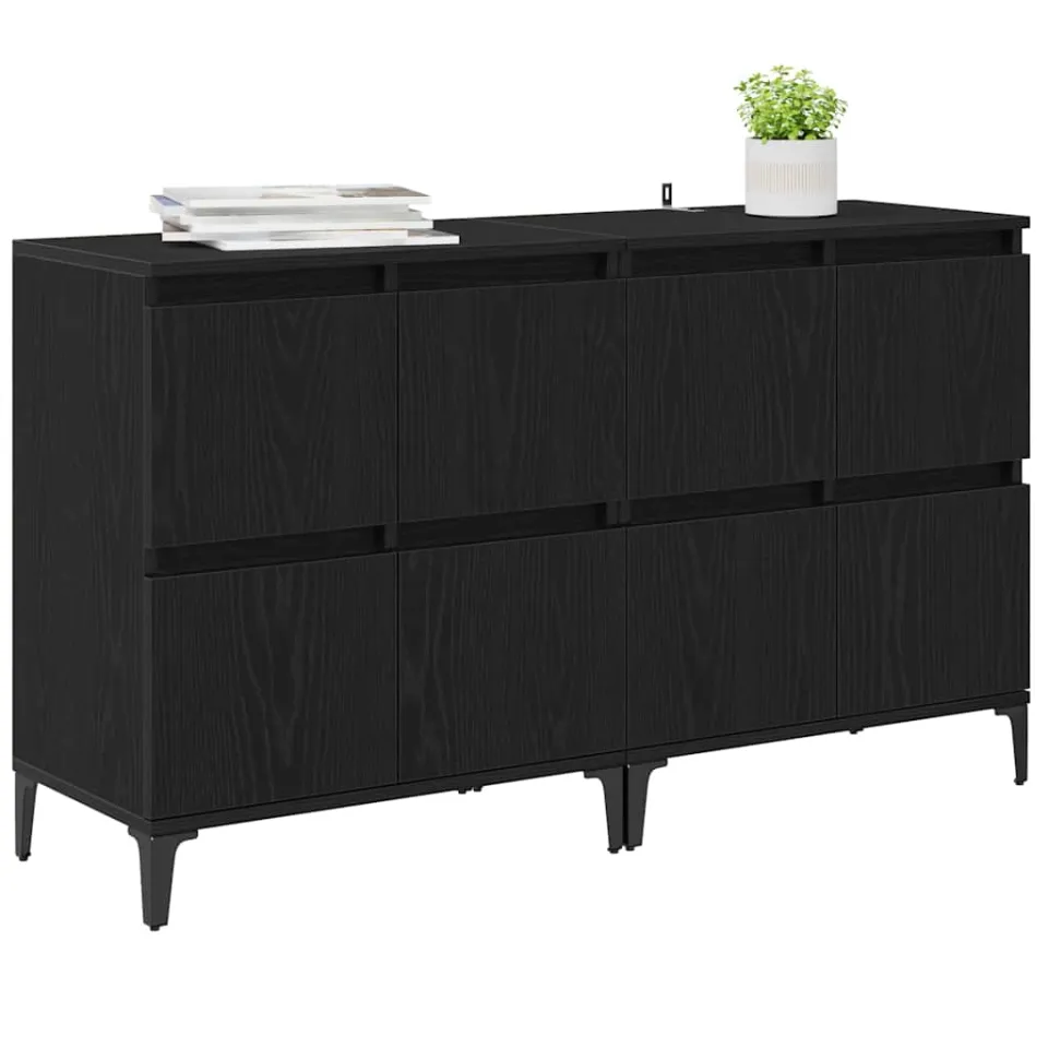 vidaXL Dressoirs 2 st Zwart Eiken 60 x 35 x 70 cm Bewerkt hout