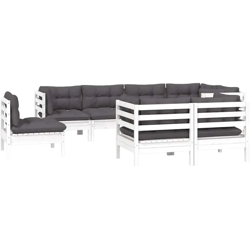 vidaXL 8-delige Loungeset met kussens massief grenenhout wit, foto 2