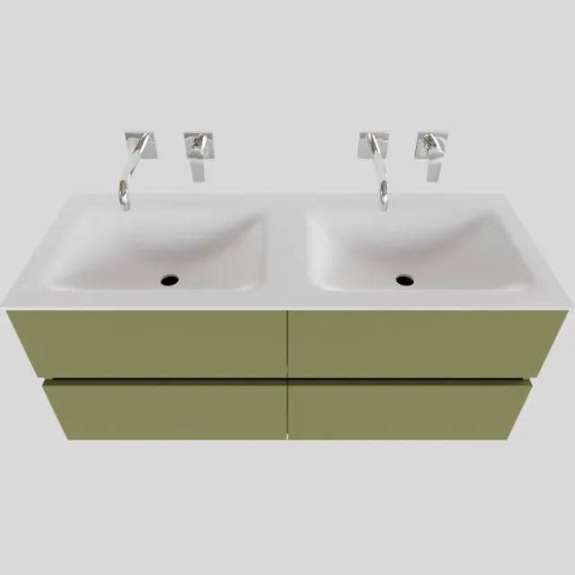 Boss & Wessing Badkamermeubel Solid Surface BWS Oslo 120x46 cm Dubbel Mat Groen 4 Laden (0 kraangaten)