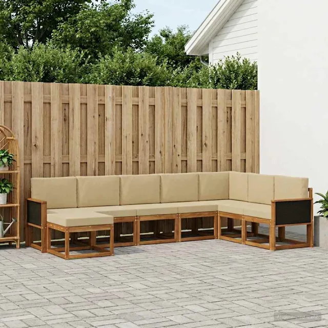 vidaXL Buiten bankenset 8 st 8-zits Natuurlijk en Beige