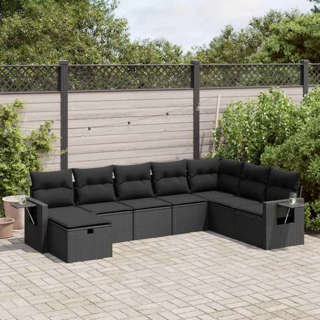 vidaXL 8-delige Loungeset met kussens poly rattan zwart, foto 2