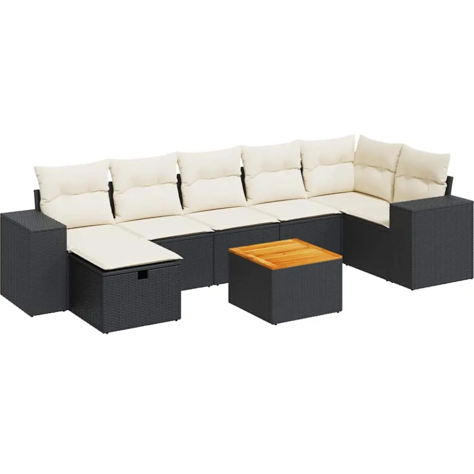 vidaXL 8-delige Loungeset met kussens poly rattan zwart, foto 3