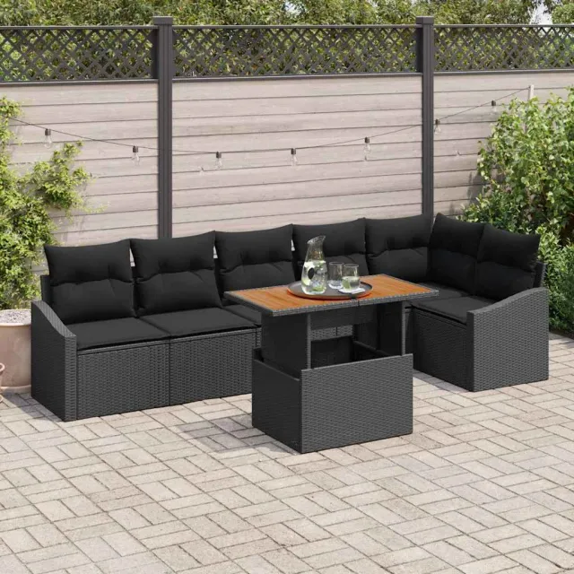vidaXL Tuin Sofa Set 7 st Zwart Poly riet, foto 2
