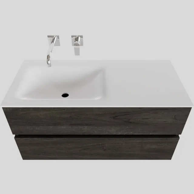 Boss & Wessing Badkamermeubel Solid Surface BWS Oslo 100x46 cm Links Wood Dark Brown (0 kraangaten) Houtlook