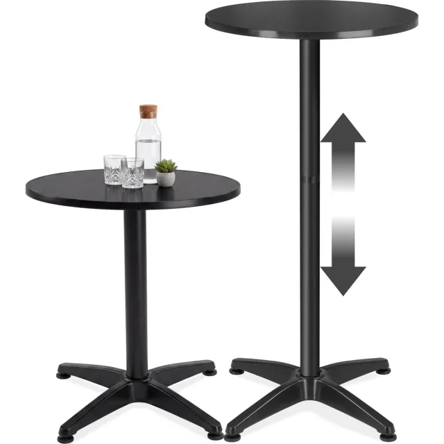 Tectake 2-in-1 Statafel en Eettafel - Ø 60 cm - Ronde Bistrotafel - Bartafel van Aluminium - In Hoogte Verstelbare Tafel Tussen 70 cm en 110 cm - Partytafel - Tuintafel - Balkontafel - Biertafel - Weerbestendig - Zwart
