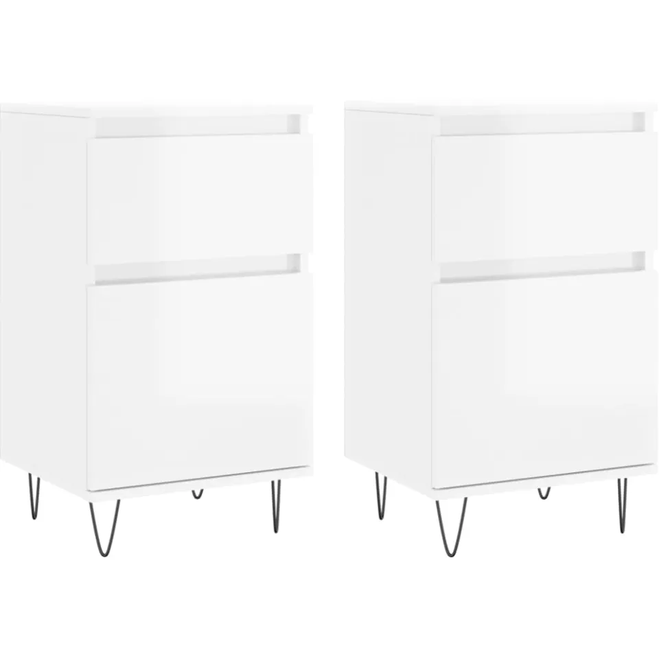 vidaXL Dressoirs 2 st 40x35x70 cm bewerkt hout hoogglans wit, foto 3