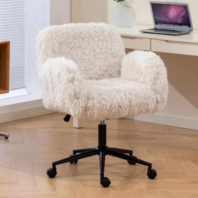 MIVRAY Bureaustoel 104 x 58 cm - In Hoogte Verstelbaar Met Opklapbare Armleuningen En Wielen - Voor Thuiswerkplek En Slaapkamer - Wolfleece Beige