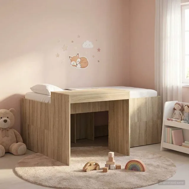 vidaXL Hoge Bed Frame met Bureau voor Kinderen Sonoma Eiken Bruin