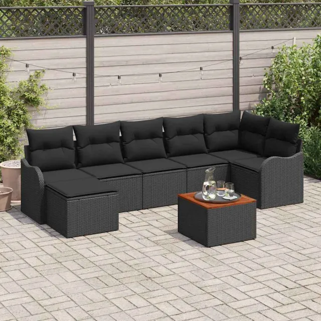 vidaXL Tuinbankenset 8 st Zwart poly rattan, foto 2