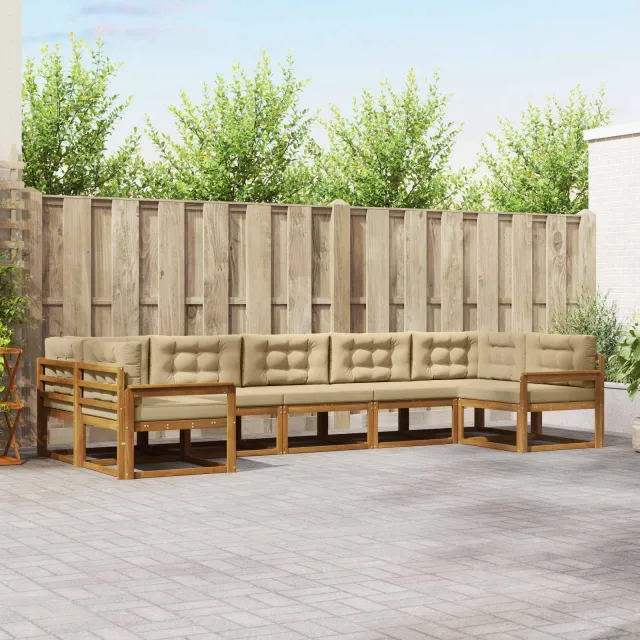 vidaXL Buiten bankenset 7 st 7-zits Natuurlijk en Beige