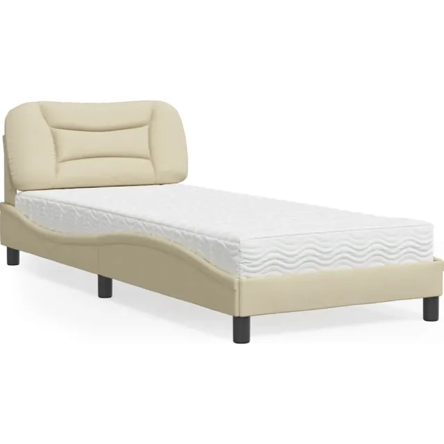 vidaXL Bed met matras "Hvar" stof crèmekleurig 90x190 cm