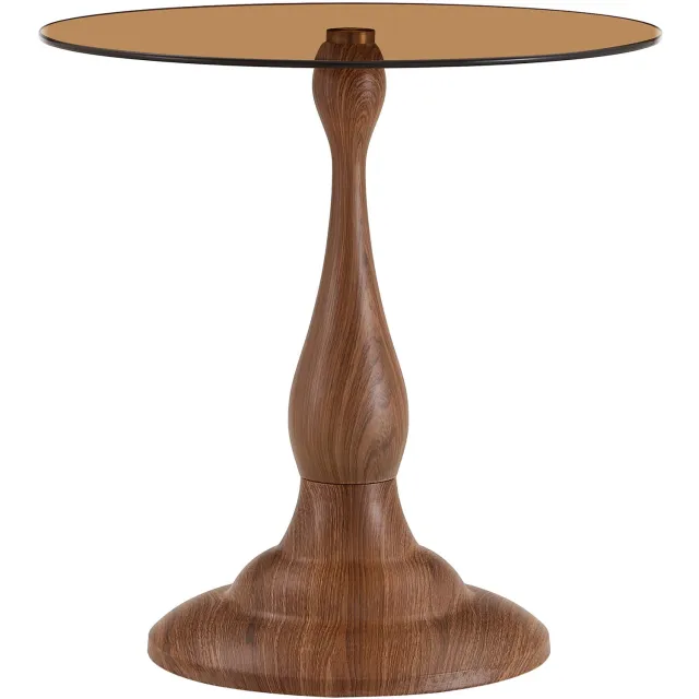 SONNENH Ronde bijzettafel van bruin getint glas met metalen voet - Ø 50 x 51,5 cm - bruine houtlook voet Bruin glas / Bruine houtlook