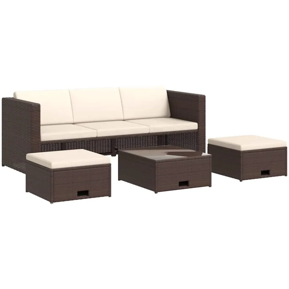 vidaXL 4-delige Loungeset met kussens poly rattan bruin, foto 3