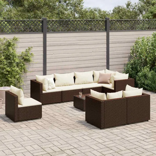vidaXL 9-delige Loungeset met kussens poly rattan bruin, foto 2