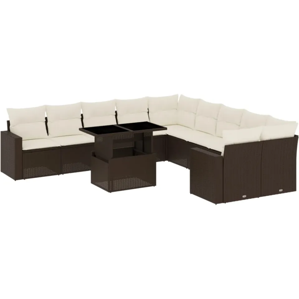 vidaXL 11-delige Loungeset met kussens poly rattan bruin
