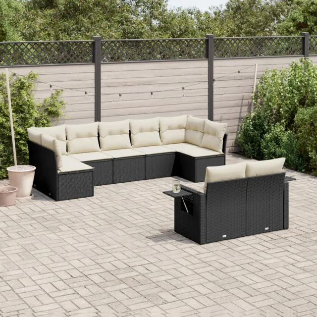 vidaXL 9-delige Loungeset met kussens poly rattan zwart, foto 2
