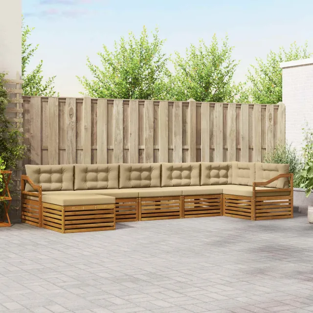 vidaXL Buiten bankenset 7 st 7-zits Natuurlijk en Beige