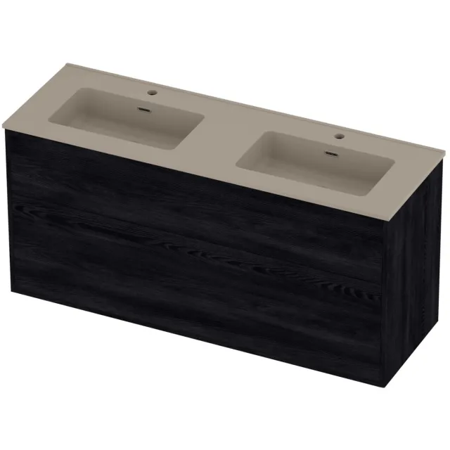 Proline Tribute Badmeubelset Porselein Elegant 2 Laden 140x46x67 cm Mat Crème Cotton Black Oak Eiken