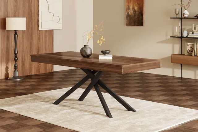 MODENUIT Eettafel - Uitschuifbaar Voor 6-8 Personen - MDF Met Metalen X-Poten - Walnoot - 140/180x80 Cm Walnootkleur