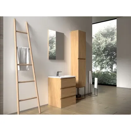 AquaVive - Praxis Eigen Merk Aquazuro Wastafelonderkast Napoli 60cm - Natuur Eik Houtlook - Met 3 Lades, foto 3