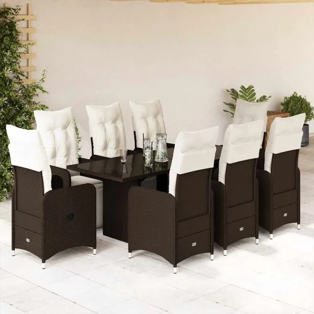 vidaXL 9-delige Bistroset met kussens poly rattan bruin, foto 2
