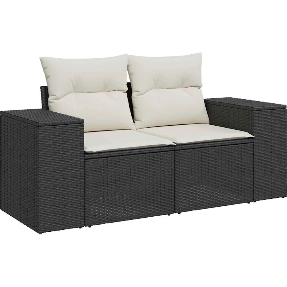 vidaXL 9-delige Loungeset met kussens poly rattan zwart