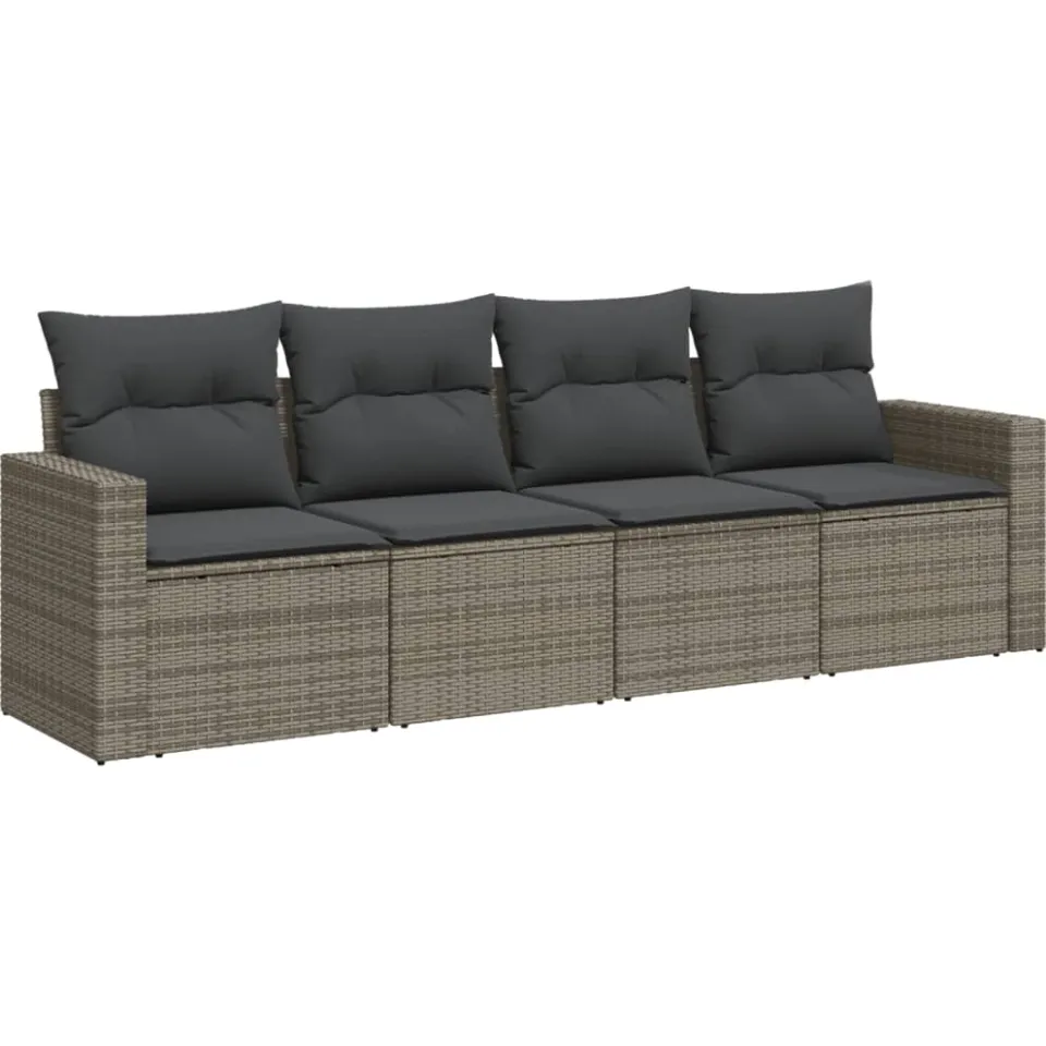 vidaXL 4-delige Loungeset met kussens poly rattan grijs, foto 3
