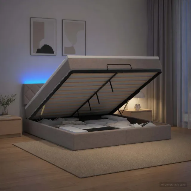 vidaXL Ottoman Bed met Matrassen en LED Taupe 140 x 190 cm Stof