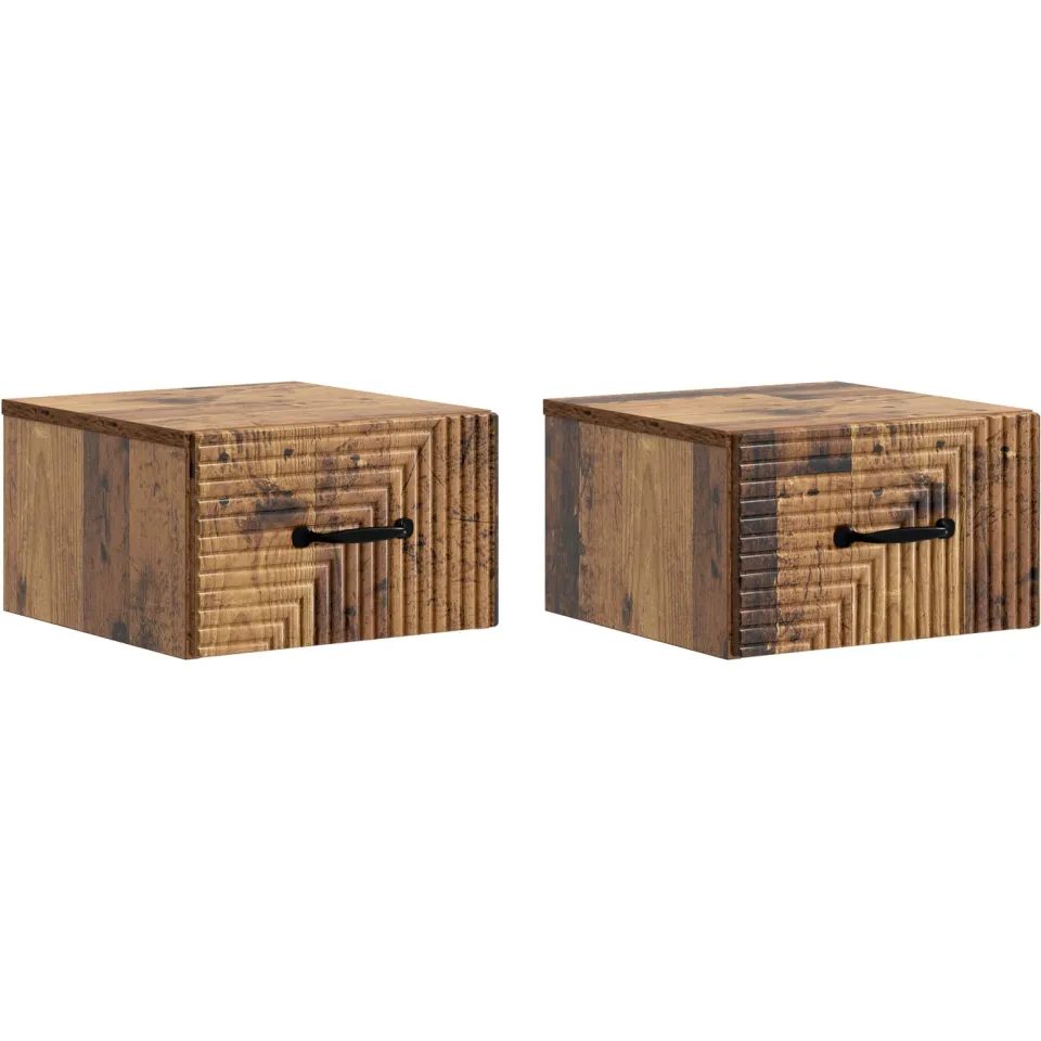 vidaXL Wandbeugel Bedkast 2 st Oud hout 34,5 x 33 x 20 cm Bewerkt hout bruin, foto 3