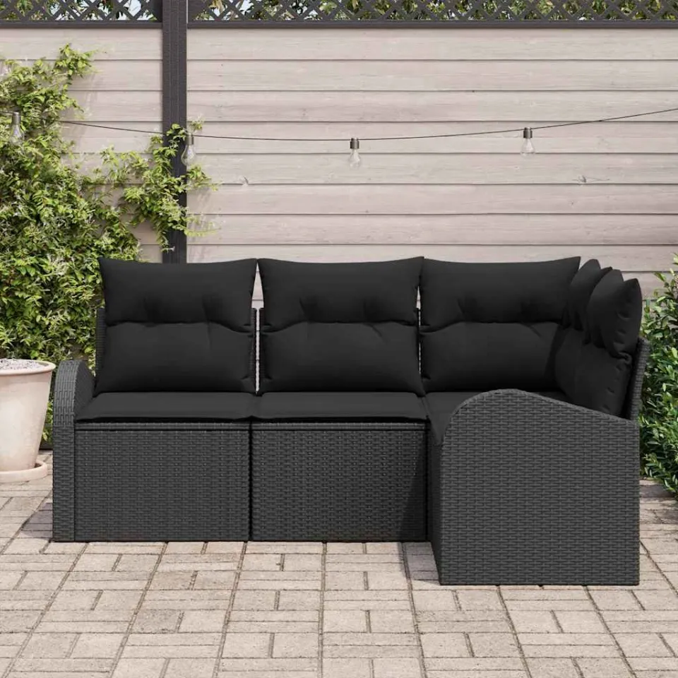vidaXL Tuinbankenset 4 st Zwart poly rattan, foto 3