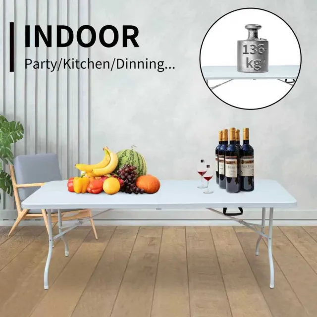 DESMIU Picknicktafel - Opklapbaar En Draagbaar - Voor Buiten, Thuis En Kantoor - Kunststof En Staal - 180,34x73,66x73,66 Cm - Wit