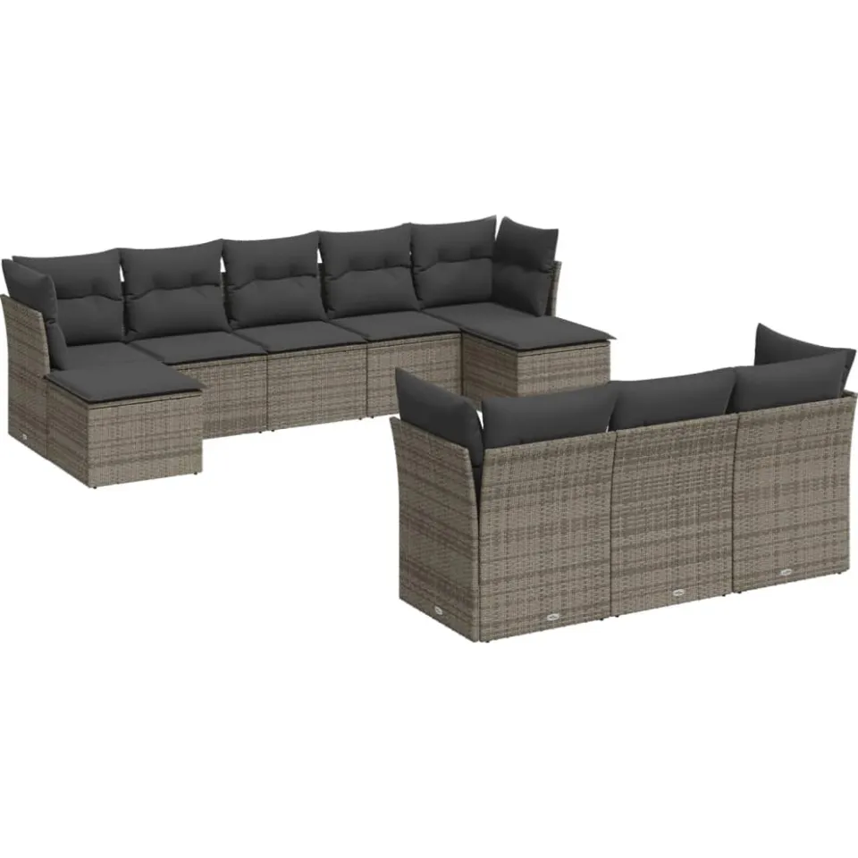 vidaXL 10-delige Loungeset met kussens poly rattan grijs, foto 3