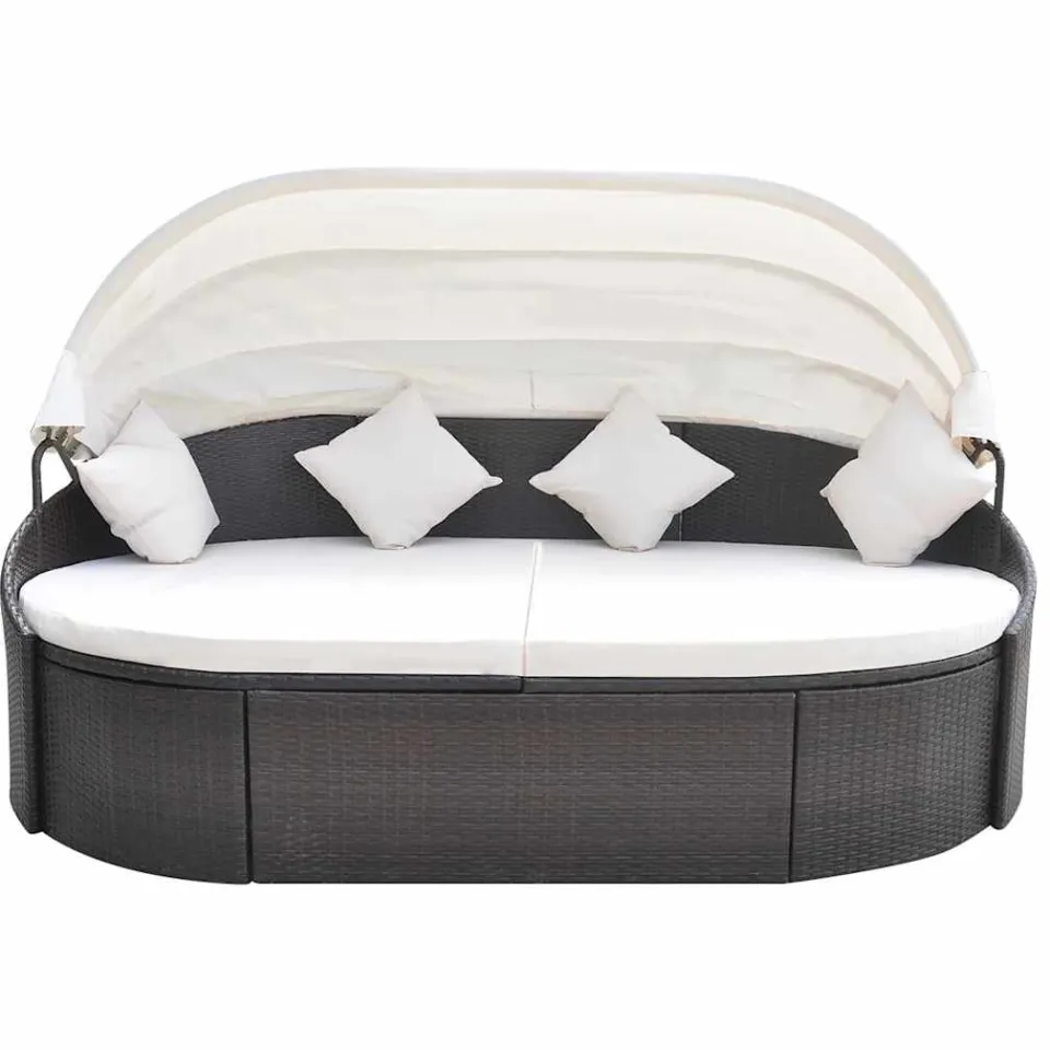 vidaXL Loungebed met luifel poly rattan bruin, foto 2