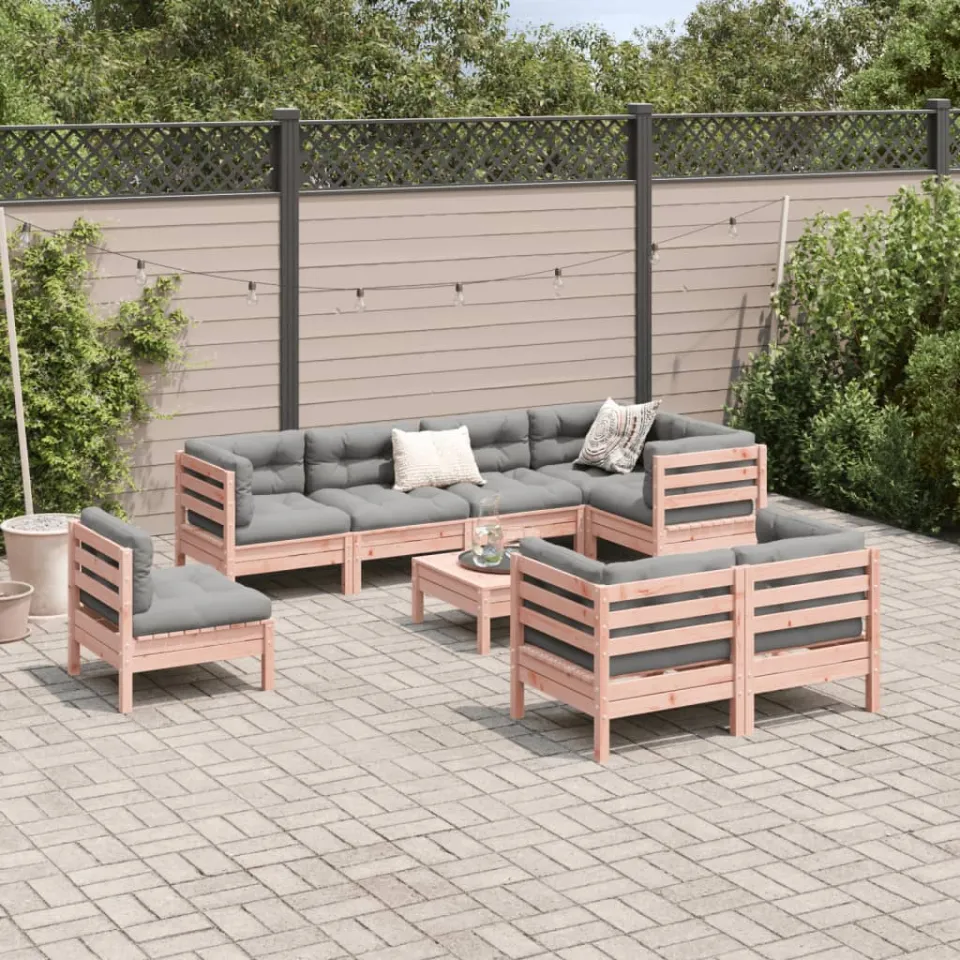 vidaXL 9-delige Loungeset met kussens massief douglas vurenhout bruin, foto 2