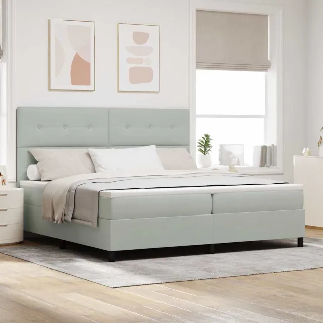 vidaXL LED Box Spring Bed Lichtgrijs 200 x 200 cm Fluweel
