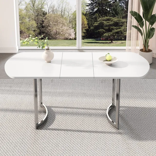 STILVORA Eettafel - Uittrekbare Eettafel 140-180 Cm Met Versilverd Metalen Poten - Modern Klassiek Ontwerp Voor 4-6 Personen - MDF - 140/180x80 Cm - Wit