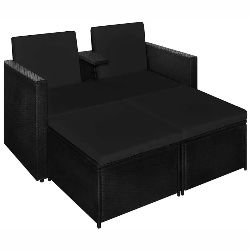 vidaXL 3-delige Loungeset met kussens poly rattan zwart, foto 4
