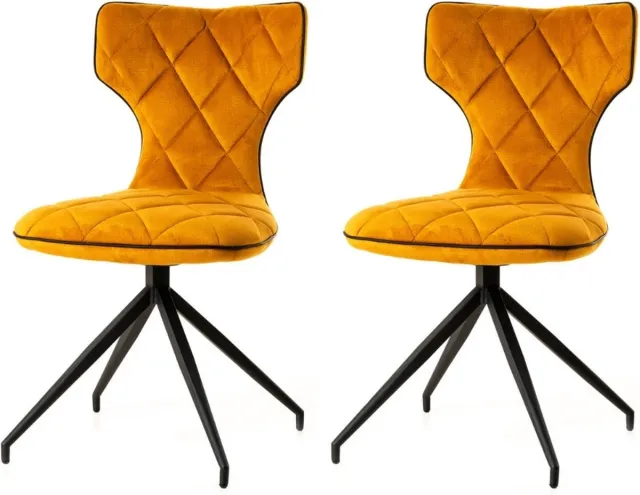 WAYS. Elegante eetkamerstoelen – Geel – Verfijnd en hedendaags design – Stevige metalen vierpoot – 2 stuks