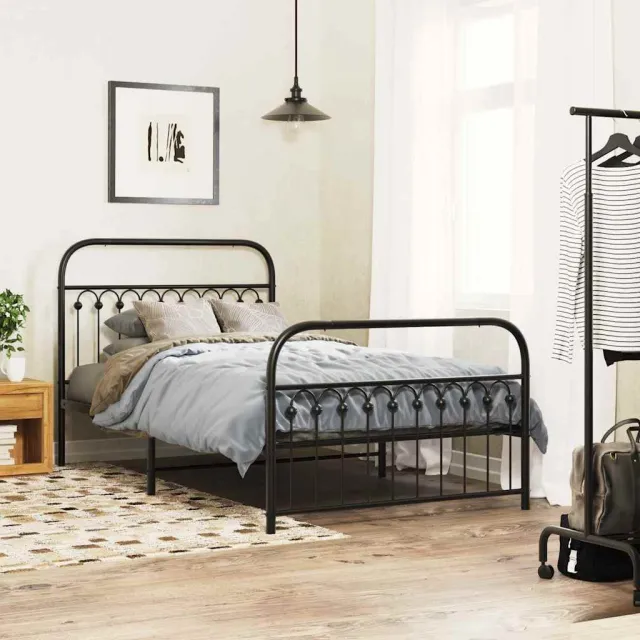 vidaXL Bedframe met hoofd- en voeteneinde metaal zwart 107x203 cm
