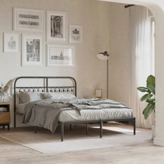 vidaXL Bedframe met hoofdbord metaal zwart 135x190 cm