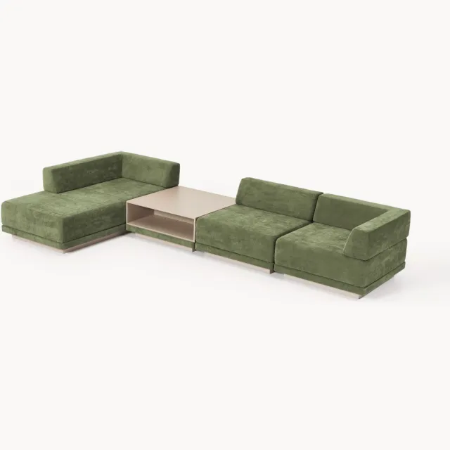 Westwing Collection Modulaire hoekbank Colin (4-zits) met salontafel beige, groen
