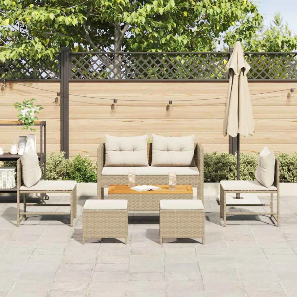 vidaXL Tuinbankenset 6 st Beige en Crème poly rattan, foto 2