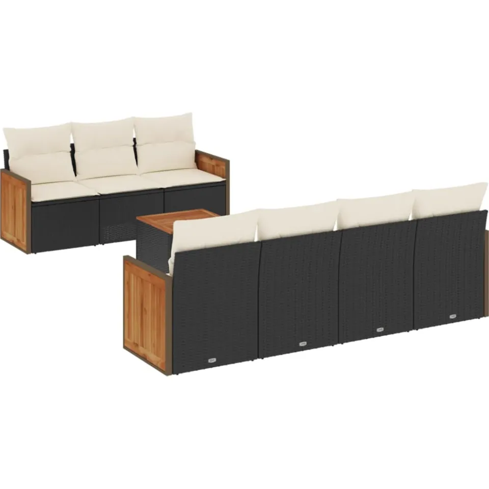 vidaXL 8-delige Loungeset met kussens poly rattan zwart