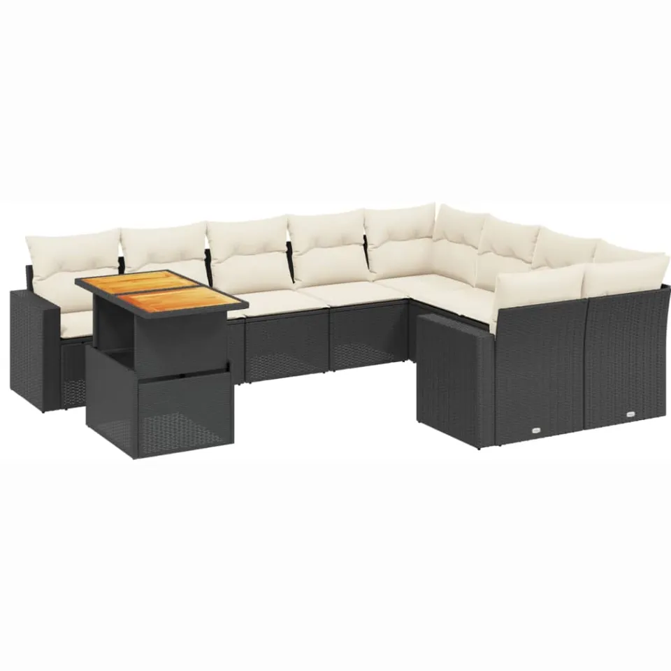 vidaXL 10-delige Loungeset met kussens poly rattan zwart