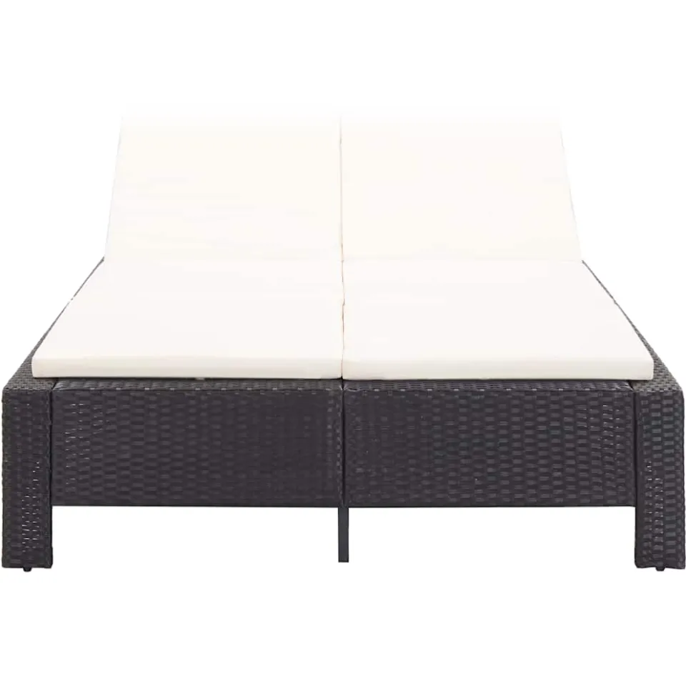 vidaXL Ligbed met kussen 2-persoons poly rattan zwart, foto 3