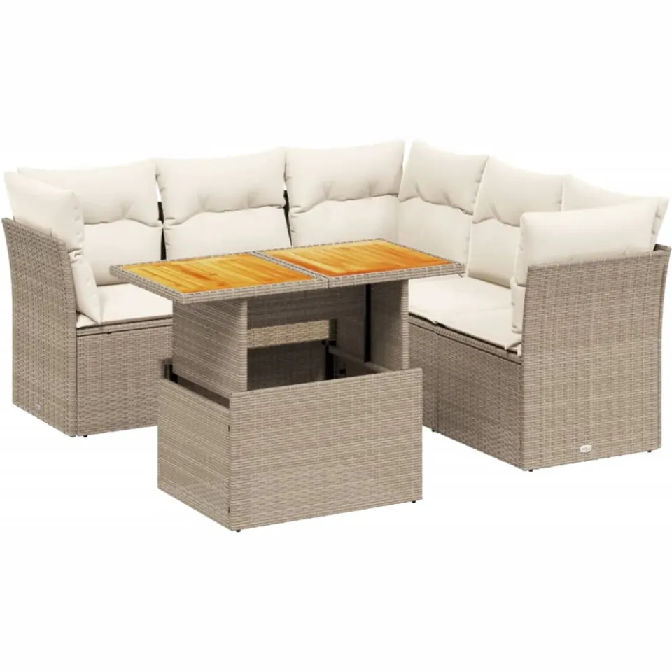 vidaXL 5-delige Loungeset met kussens poly rattan beige, foto 3