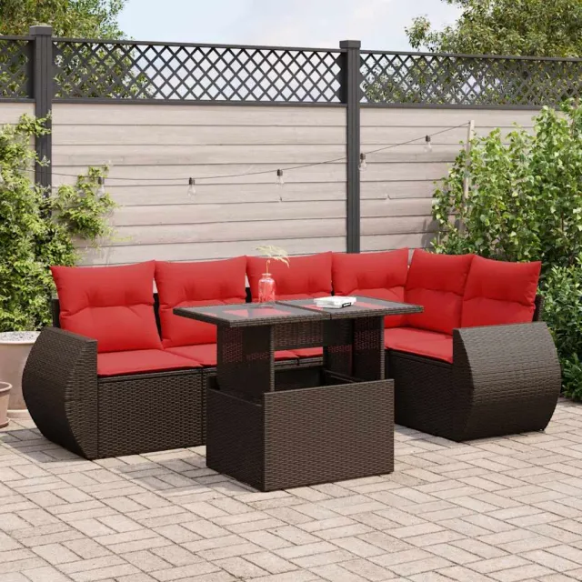 vidaXL 6-delige Loungeset met kussens poly rattan acacia bruin