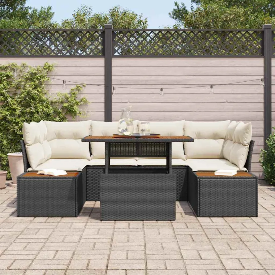 vidaXL Tuin Sofa Set 7 st Zwart Poly riet, foto 2