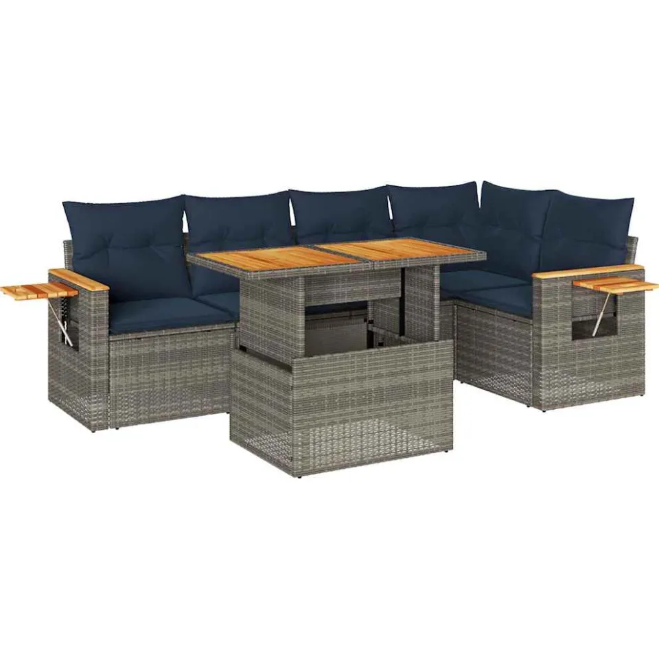 vidaXL 6-delige Loungeset met kussens poly rattan acacia grijs, foto 3